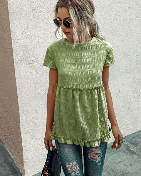 Moderna ženska bluza kratkih rukava i ovalnog izreza - široki model