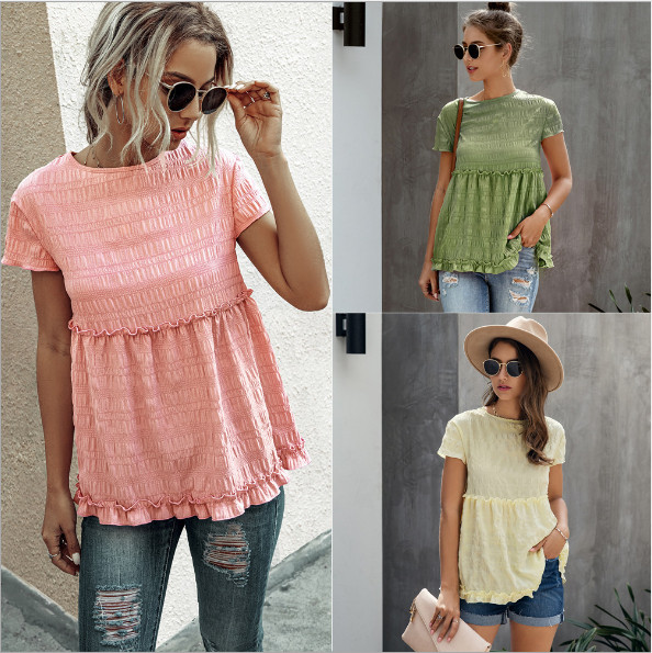 Moderna ženska bluza kratkih rukava i ovalnog izreza - široki model