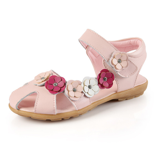 Gyermek szandál 3D virágokkal és kövekkel - lapos talp