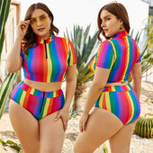 Costum de baie damă în dungi cu fermoare - mărimi mari