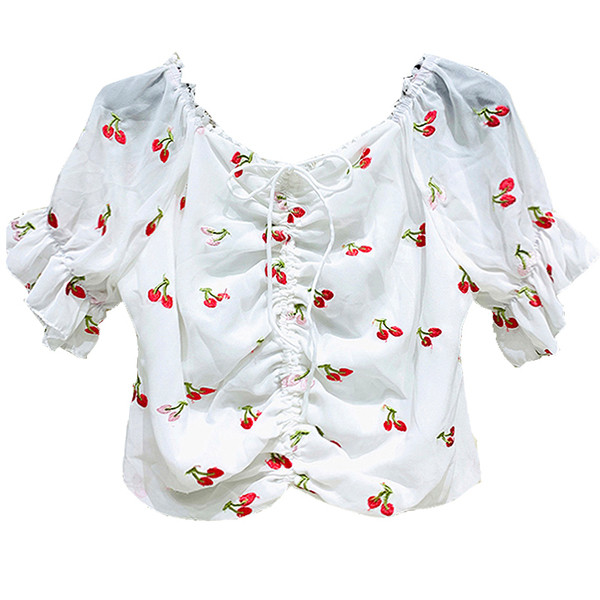 Модерна дамска блуза с бродерия и овално деколте