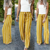Pantaloni largi dama casual cu cravate si talie inalta