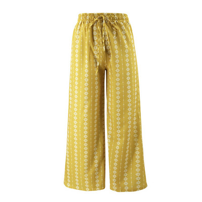 Pantaloni largi dama casual cu cravate si talie inalta