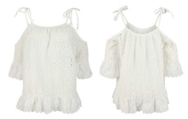 Ежедневна дамска широка блуза с връзки и голи рамене