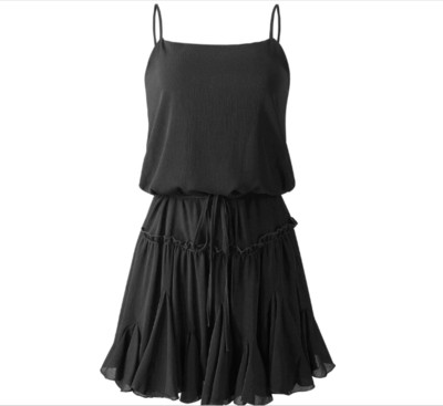 Ежедневна дамска рокля с тънки презрамки и колан на талията