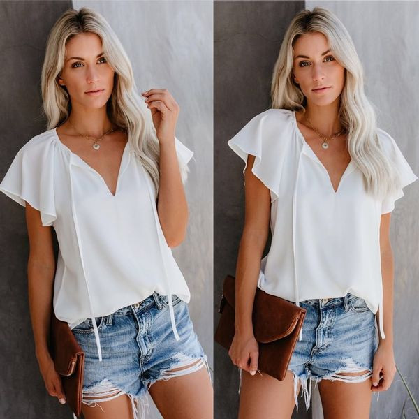 Alkalmi női blúz rövid ujjal és nyakkendővel