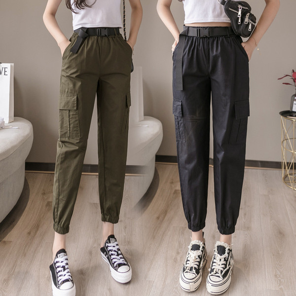 Модерен дамски дълъг гащериозн с колан и висока талия