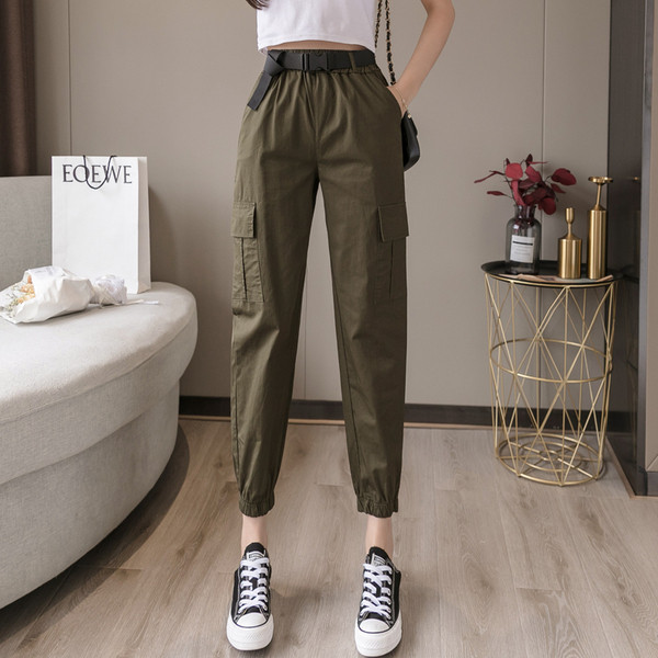 Модерен дамски дълъг гащериозн с колан и висока талия