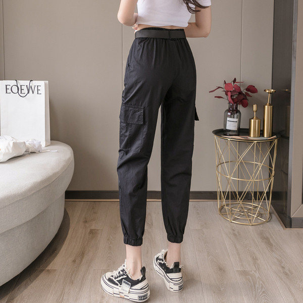 Модерен дамски дълъг гащериозн с колан и висока талия