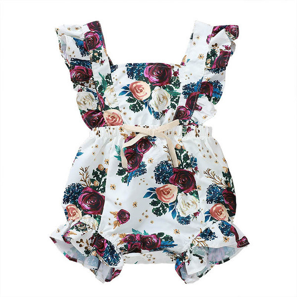 Детски гащеризон с презрамки и флорален десен в бял цвят 