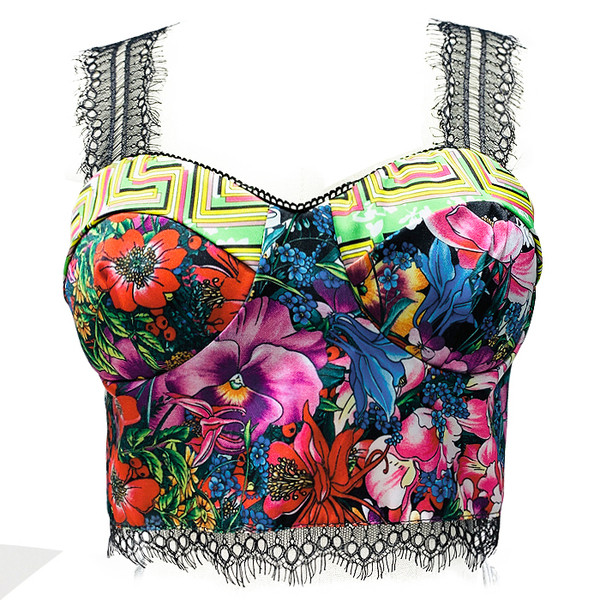 Цветен дамски потник с широки презрамки - къс модел