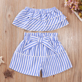 Set modern pentru copii din două părți top + pantaloni scurți cu talie înaltă