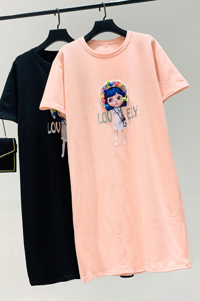 Нов модел дамска рокля с овално деколте и щампа