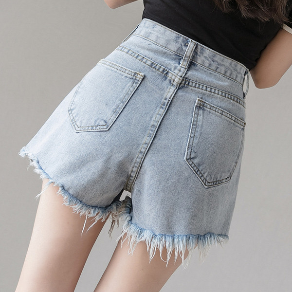 Дамски ежедневни къси дънки с висока талия и камъни