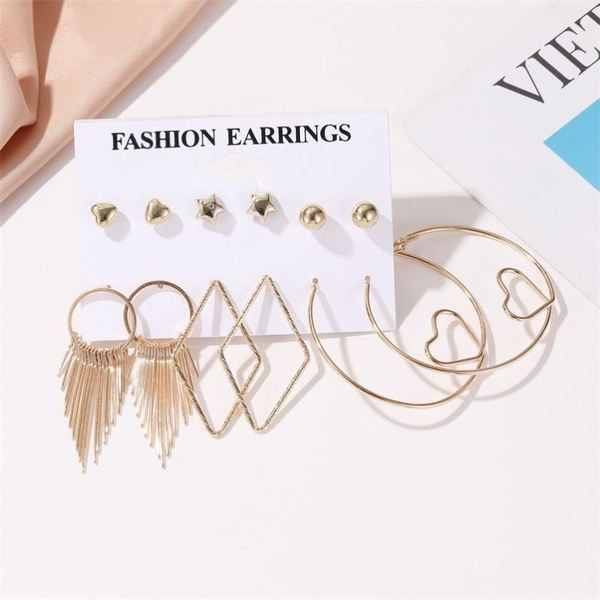 Дамски обеци в златист цвят комплект от 6 бр.