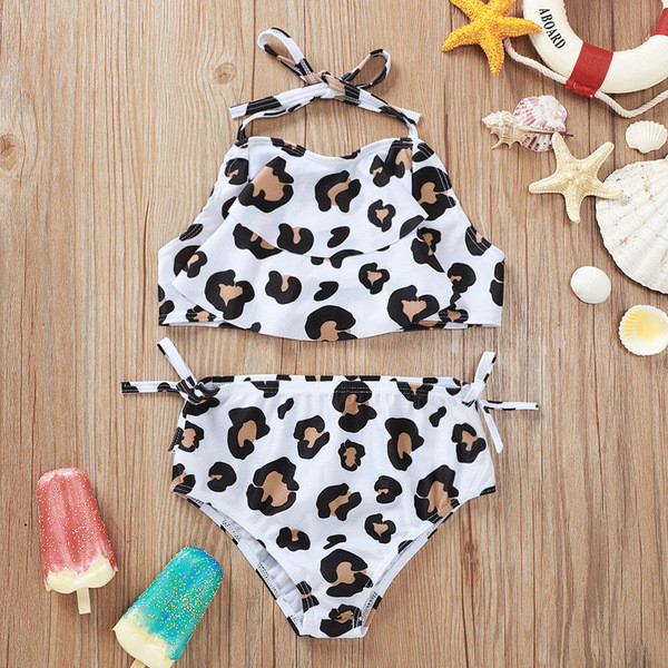 Bērnu divdaļīgs peldkostīms ar dzīvnieku un ziedu rakstu