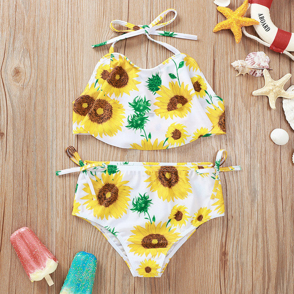 Bērnu divdaļīgs peldkostīms ar dzīvnieku un ziedu rakstu