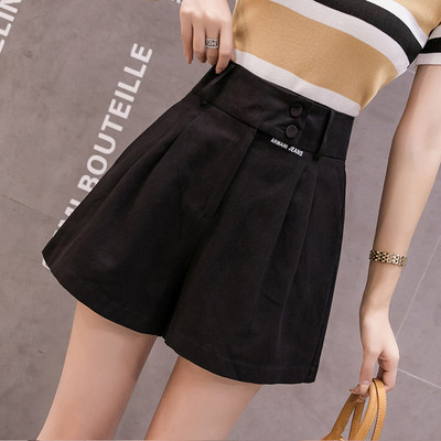 Pantaloni scurți casual de damă, cu talie înaltă și nasturi
