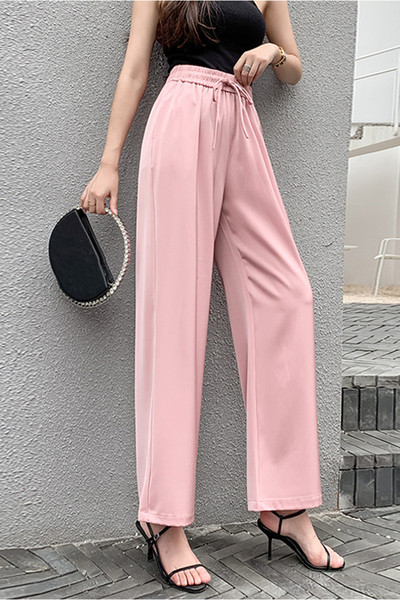 Ležerne ženske duge hlače s visokim elastičnim strukom