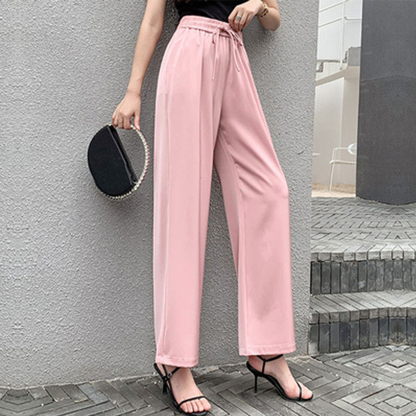 Ležerne ženske duge hlače s visokim elastičnim strukom
