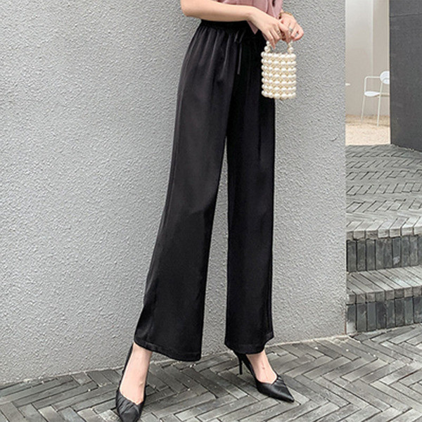 Ležerne ženske duge hlače s visokim elastičnim strukom