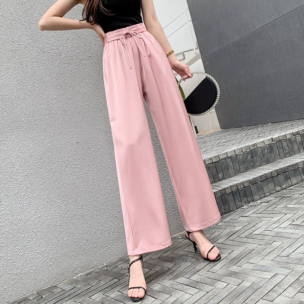 Ležerne ženske duge hlače s visokim elastičnim strukom