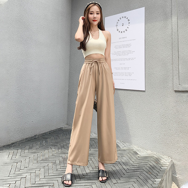 Ležerne ženske duge hlače s visokim elastičnim strukom