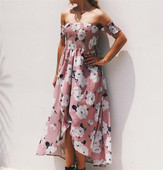 Rochie lungă de damă casual cu model floral și bretele căzute
