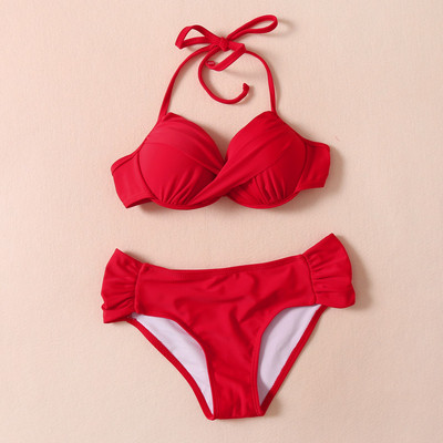 Costum de baie de dama din doua piese model uni cu cravate