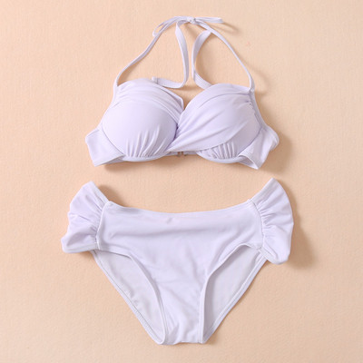 Costum de baie de dama din doua piese model uni cu cravate