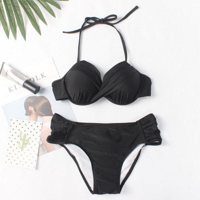 Costum de baie de dama din doua piese model uni cu cravate