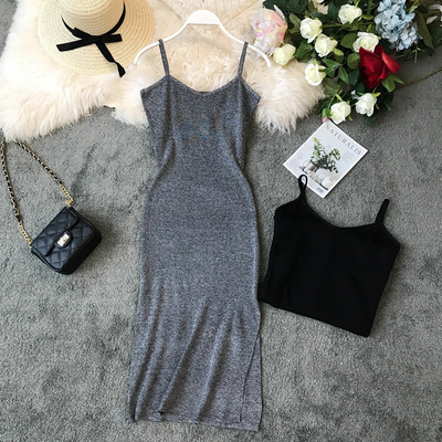 Rochie casual de dama model NOU cu bretele subtiri si fanta
