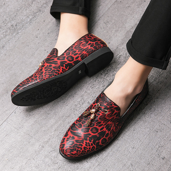 Модерни мъжки мокасини от еко кожа с животински принт - големи размери