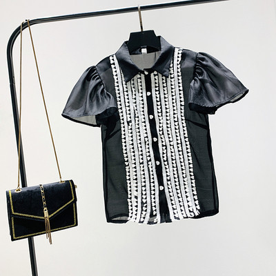 Cămașă de damă cu guler clasic și mâneci largi - stil retro