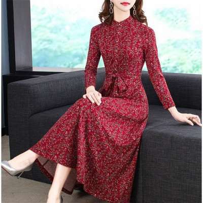 Rochie lunga de dama model nou cu model floral si marimi pana la 4XL
