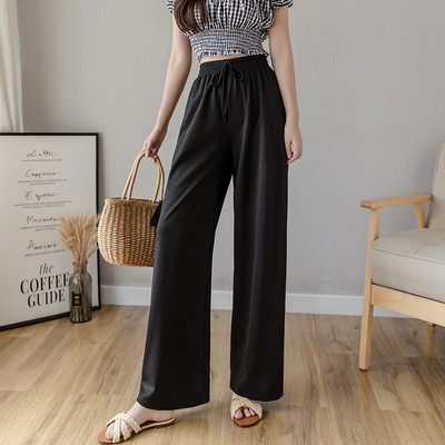 Дамски широки дълги панталони с връзки и висока талия