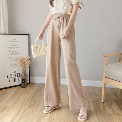 Дамски широки дълги панталони с връзки и висока талия