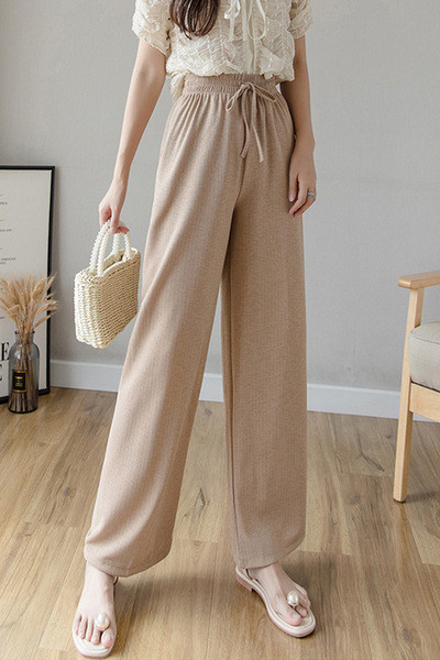 Дамски широки дълги панталони с връзки и висока талия
