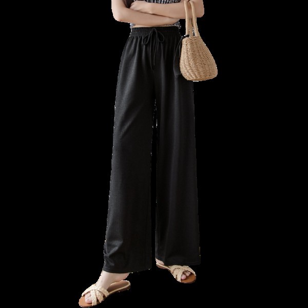 Дамски широки дълги панталони с връзки и висока талия