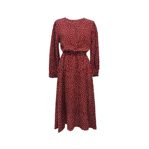 Разкроен модел дамска рокля на точки в червен цвят - ретро стил