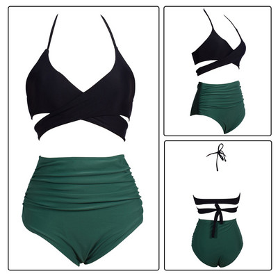 Γυναικείο μαγιό σε δύο μέρη - πάνω μέροσ με κορδόνιακαι  και κάτω με ψηλή μέση