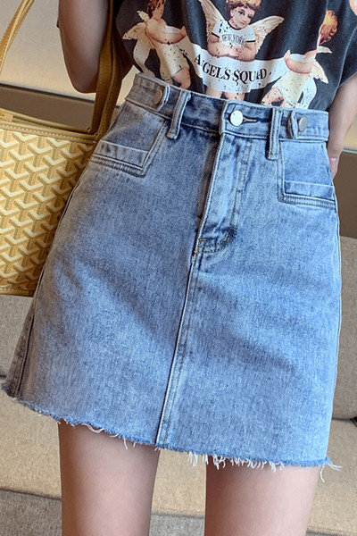 Női lezser farmerszoknya magas derékkal, kék színben