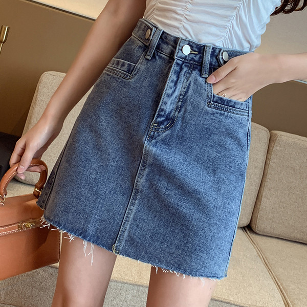 Női lezser farmerszoknya magas derékkal, kék színben