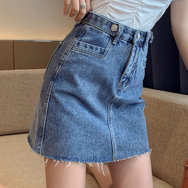 Női lezser farmerszoknya magas derékkal, kék színben