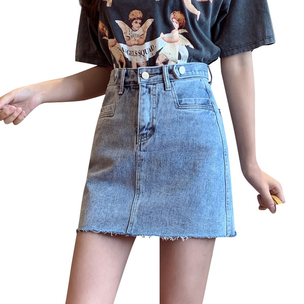 Női lezser farmerszoknya magas derékkal, kék színben