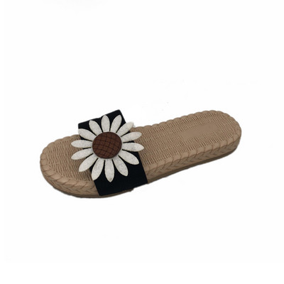 Papuci casual de dama cu talpa plata si floare 3D
