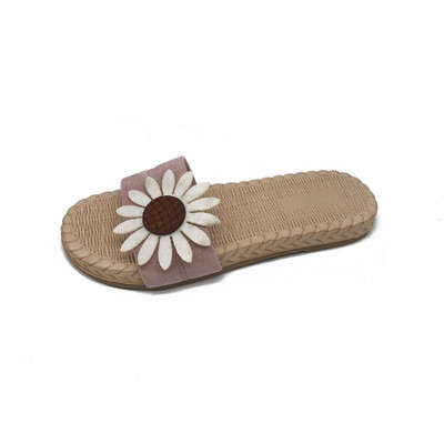 Papuci casual de dama cu talpa plata si floare 3D