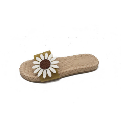Papuci casual de dama cu talpa plata si floare 3D
