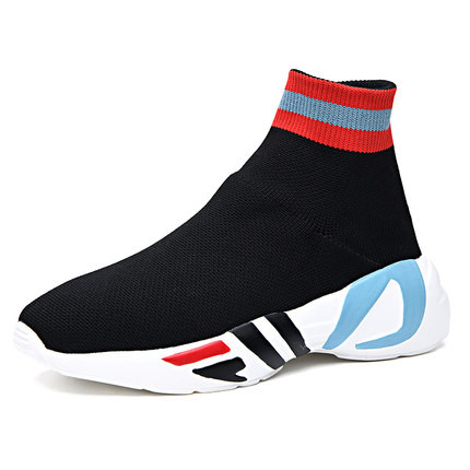 Μοντέρνα γυναικεία αθλητικά παπούτσια με πολύχρωμη σόλα - κάλτσα σε μαύρο χρώμα