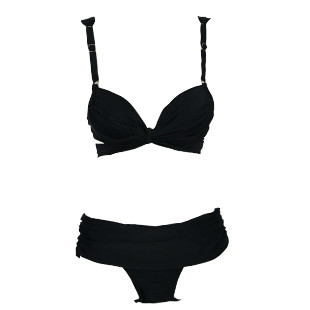 Μοντέρνο γυναικείο μαγιό μπικίνι με κορδόνια σε μαύρο χρώμα